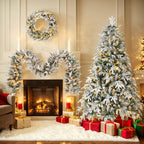 3 Piece, Indoor, Snowy Christmas Set. Garland, Wreath, and Tree