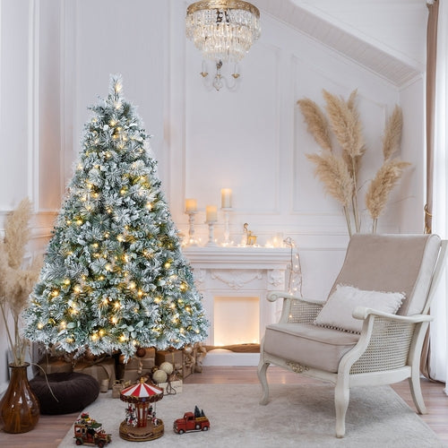 4FT Prelit Flocked Christmas Tree with Pine Needles & Eucalyptus
