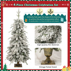 Pre-lit Christmas Artificial Tree 4-Piece Set, Garland, Wreath and Set