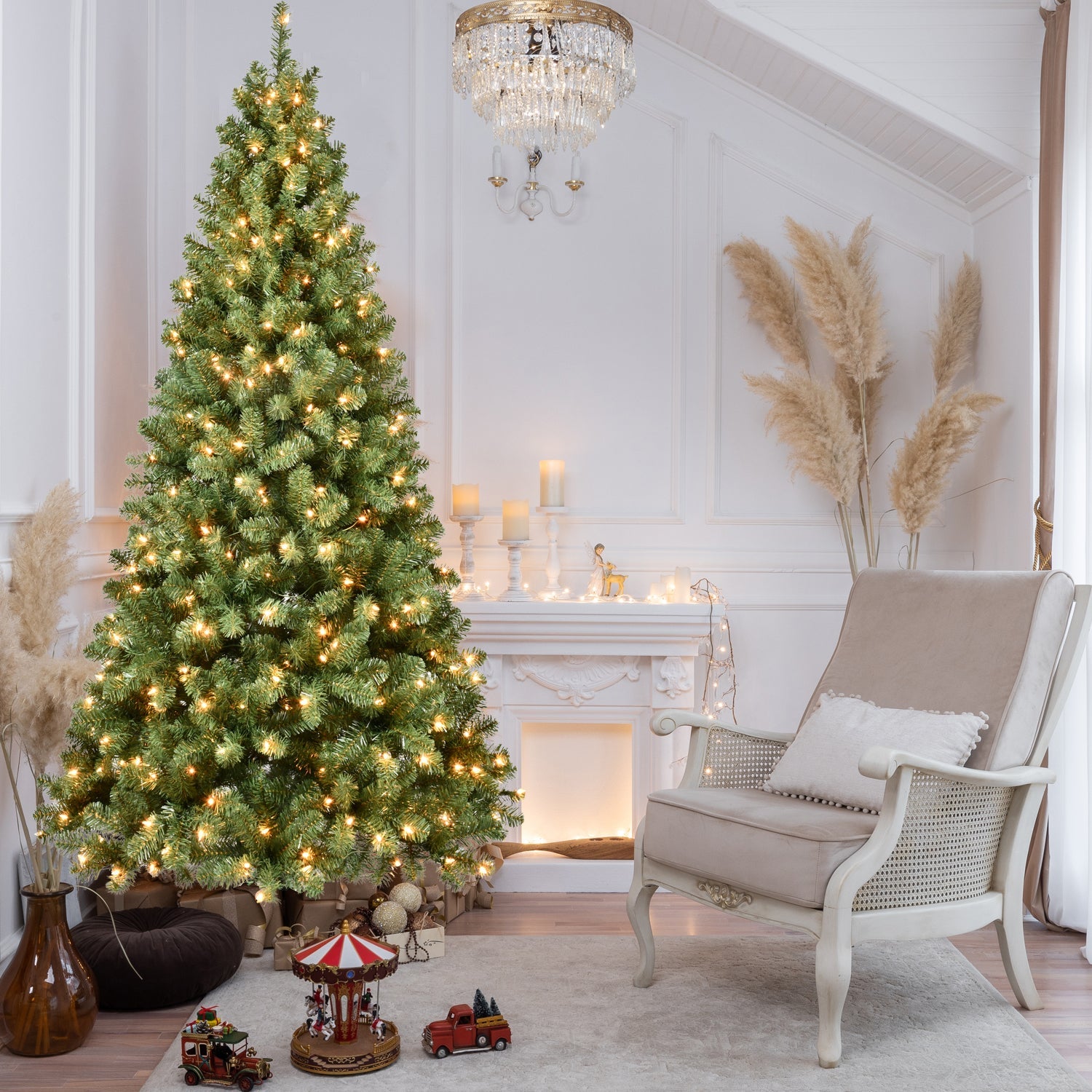 6ft Pre-Lit PVC Christmas Tree with 300 UL Lights, 779 Tips