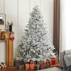 Premium 7FT Snow Flocked Hinged Artificial Christmas Tree with Fluffy