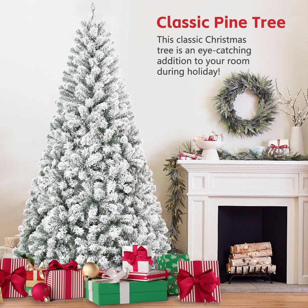 7FT Flocked Christmas Tree – Artificial Snowy Holiday Tree