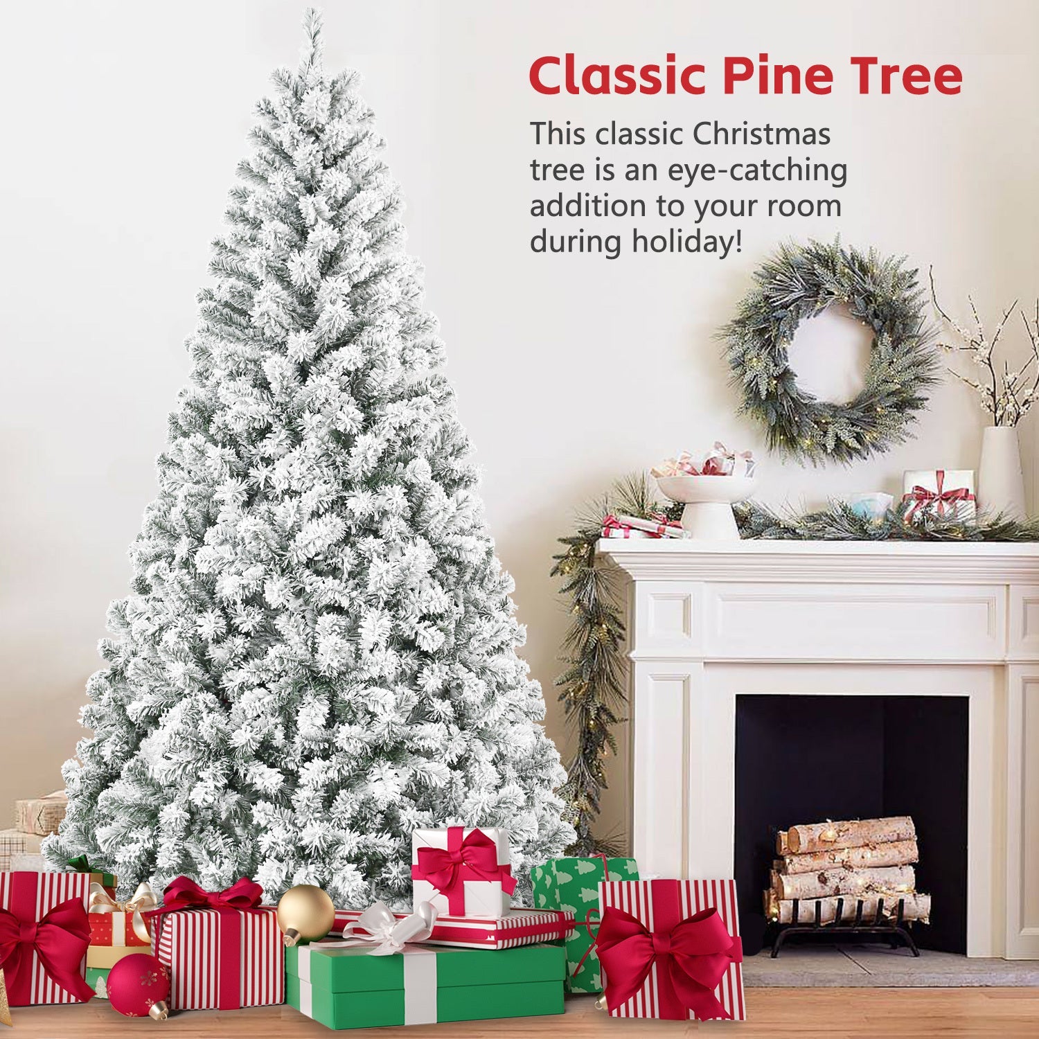 7FT Flocked Christmas Tree – Artificial Snowy Holiday Tree