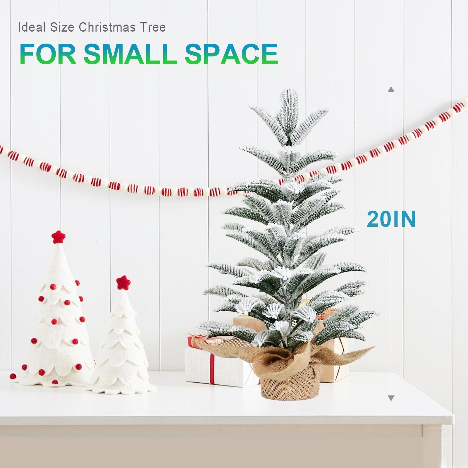50CM Flocked Tabletop Christmas Tree, Full PE Snowy Mini Tree