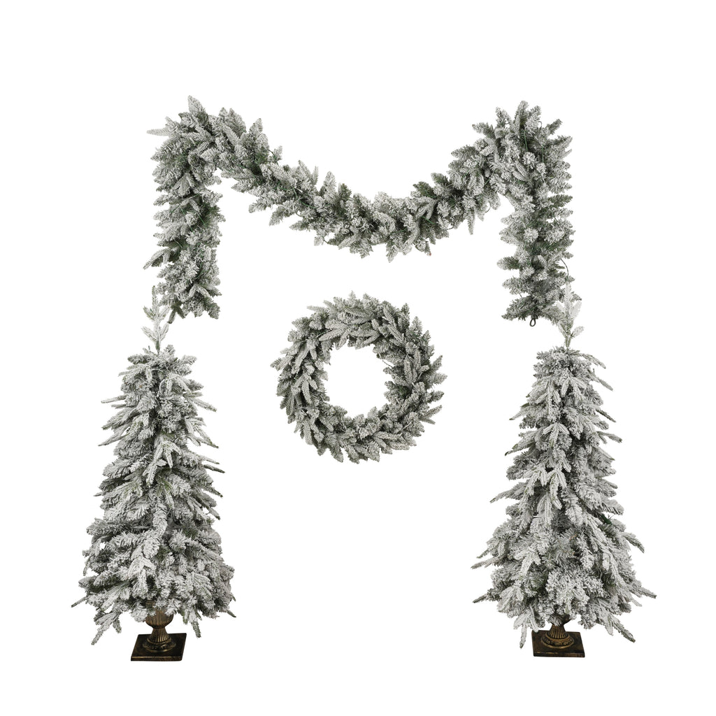 Pre-lit Christmas Artificial Tree 4-Piece Set, Garland, Wreath and Set