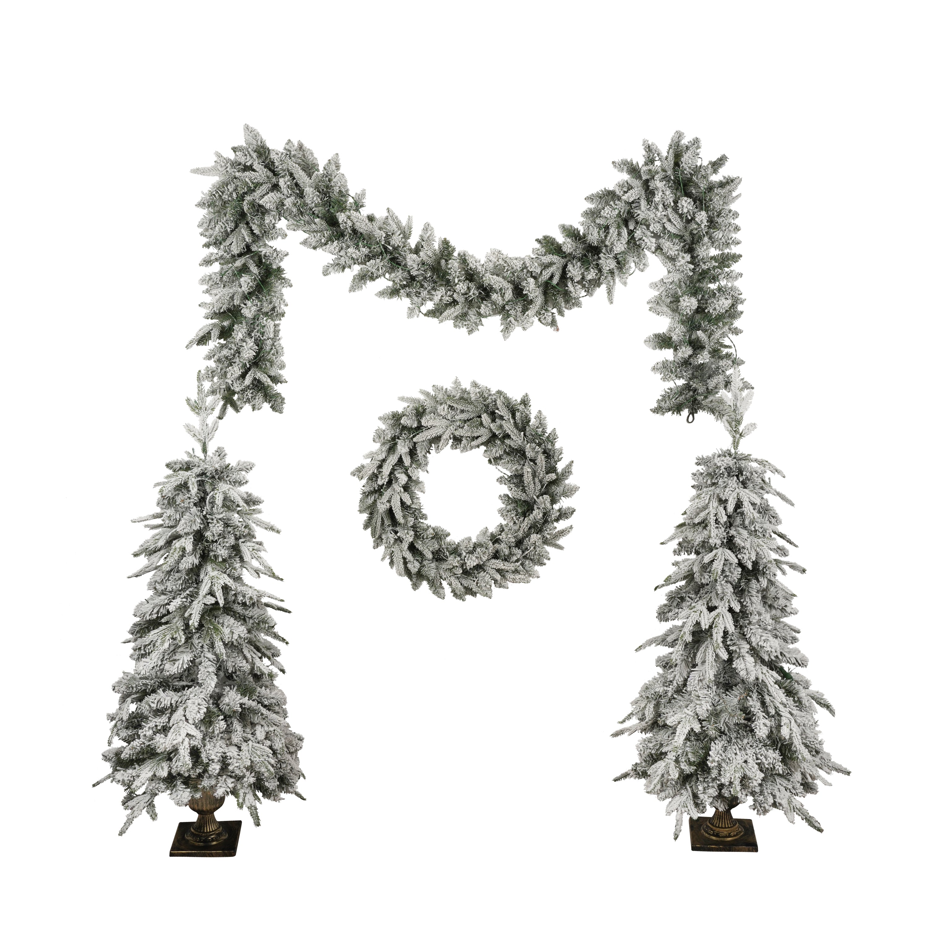 Pre-lit Christmas Artificial Tree 4-Piece Set, Garland, Wreath and Set