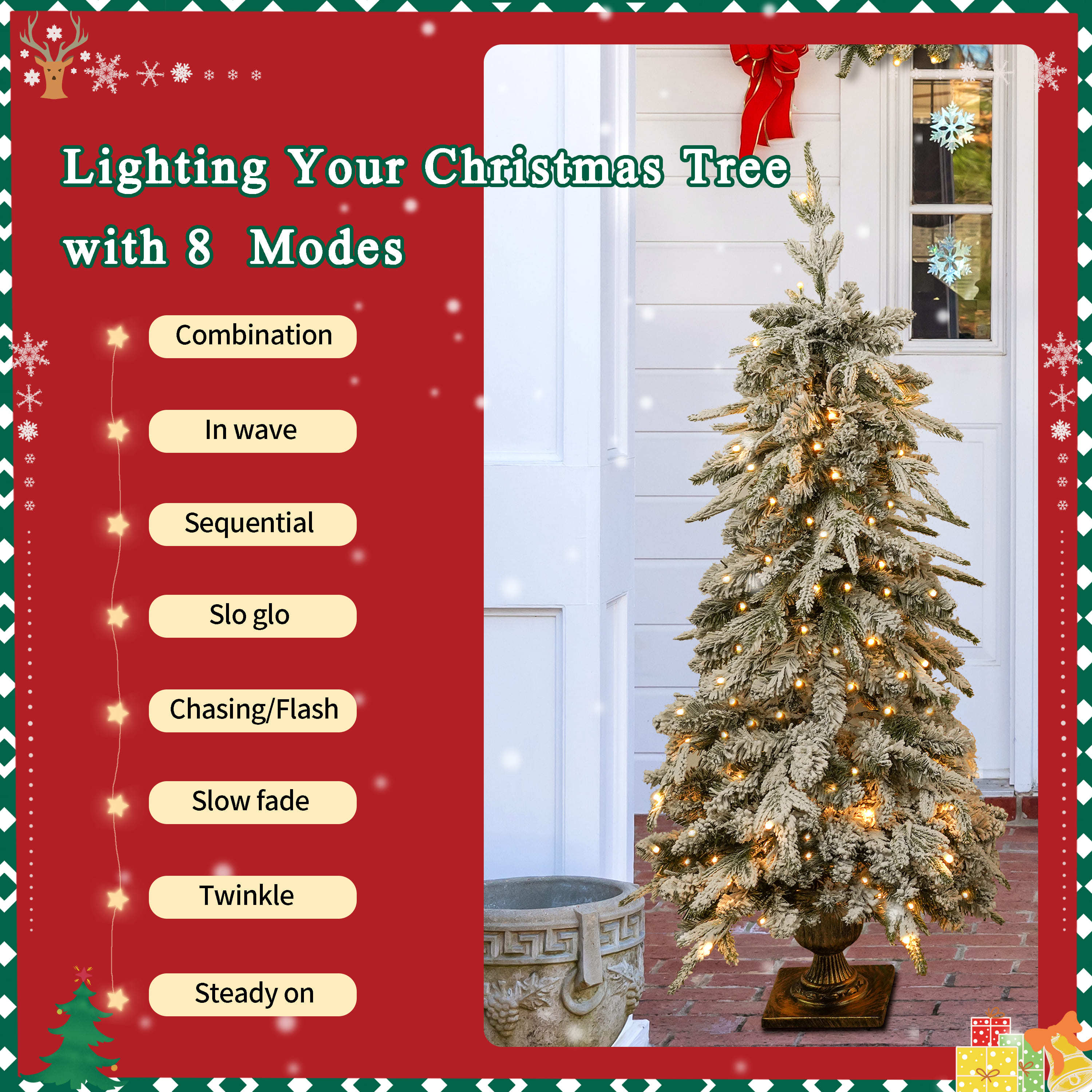 Pre-lit Christmas Artificial Tree 4-Piece Set, Garland, Wreath and Set