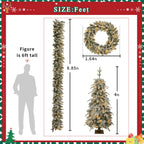 Pre-lit Christmas Artificial Tree 4-Piece Set, Garland, Wreath and Set