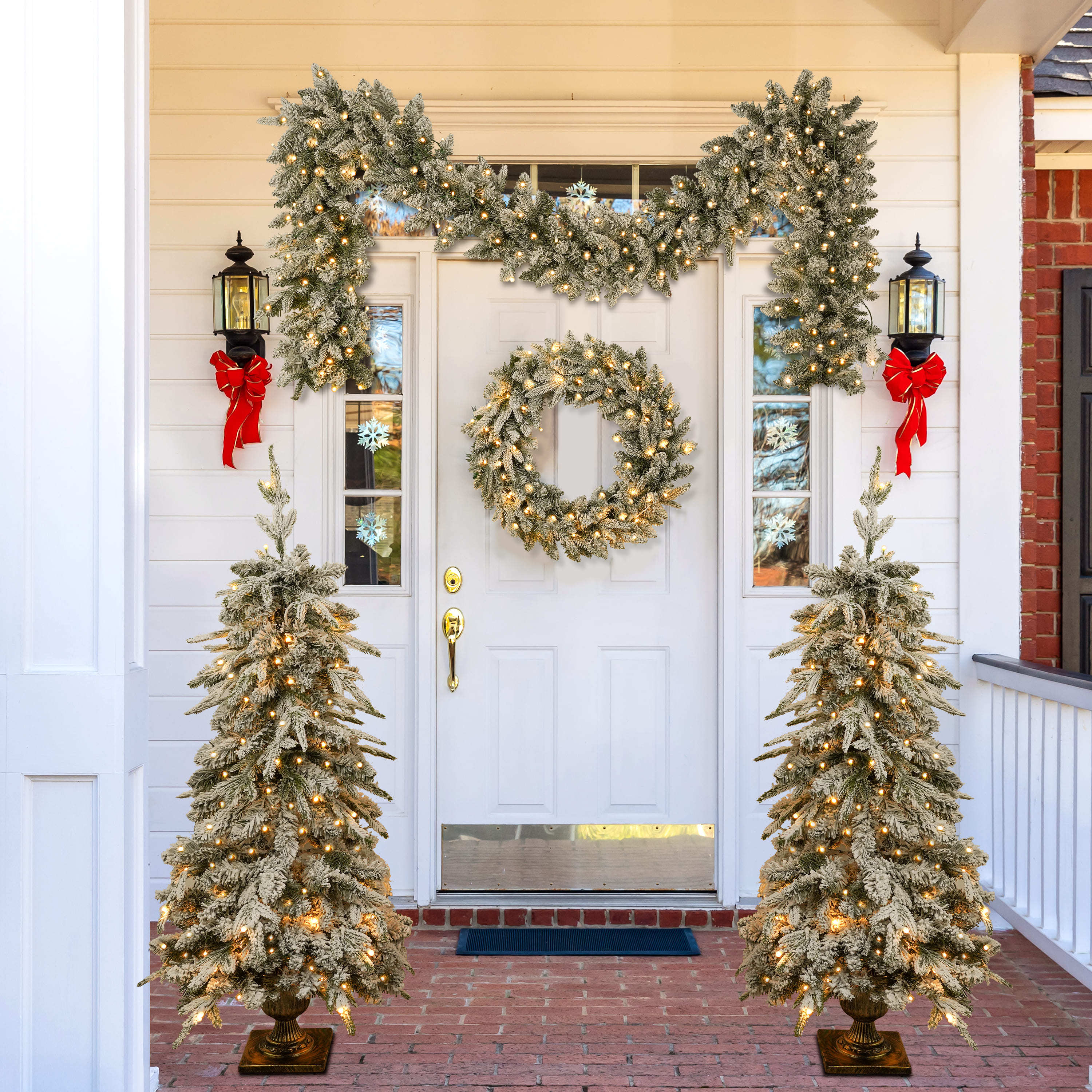 Pre-lit Christmas Artificial Tree 4-Piece Set, Garland, Wreath and Set