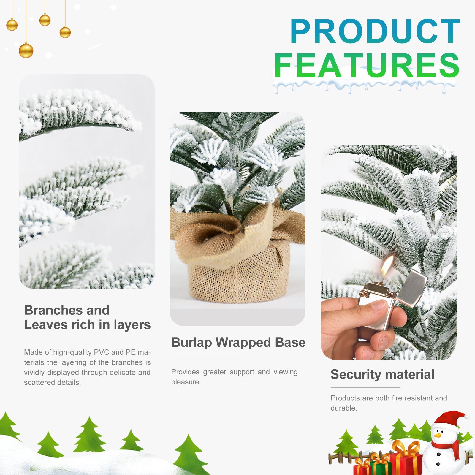 50CM Flocked Tabletop Christmas Tree, Full PE Snowy Mini Tree