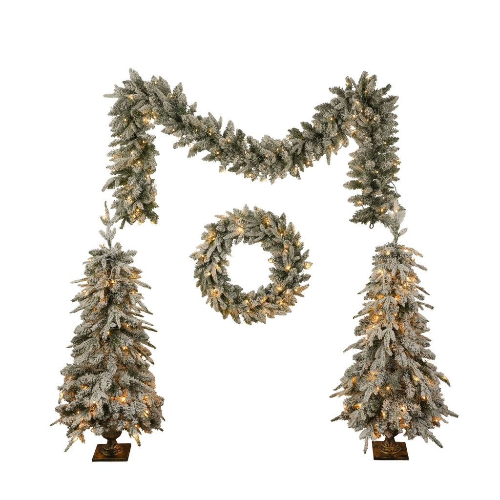 Pre-lit Christmas Artificial Tree 4-Piece Set, Garland, Wreath and Set