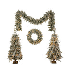 Pre-lit Christmas Artificial Tree 4-Piece Set, Garland, Wreath and Set