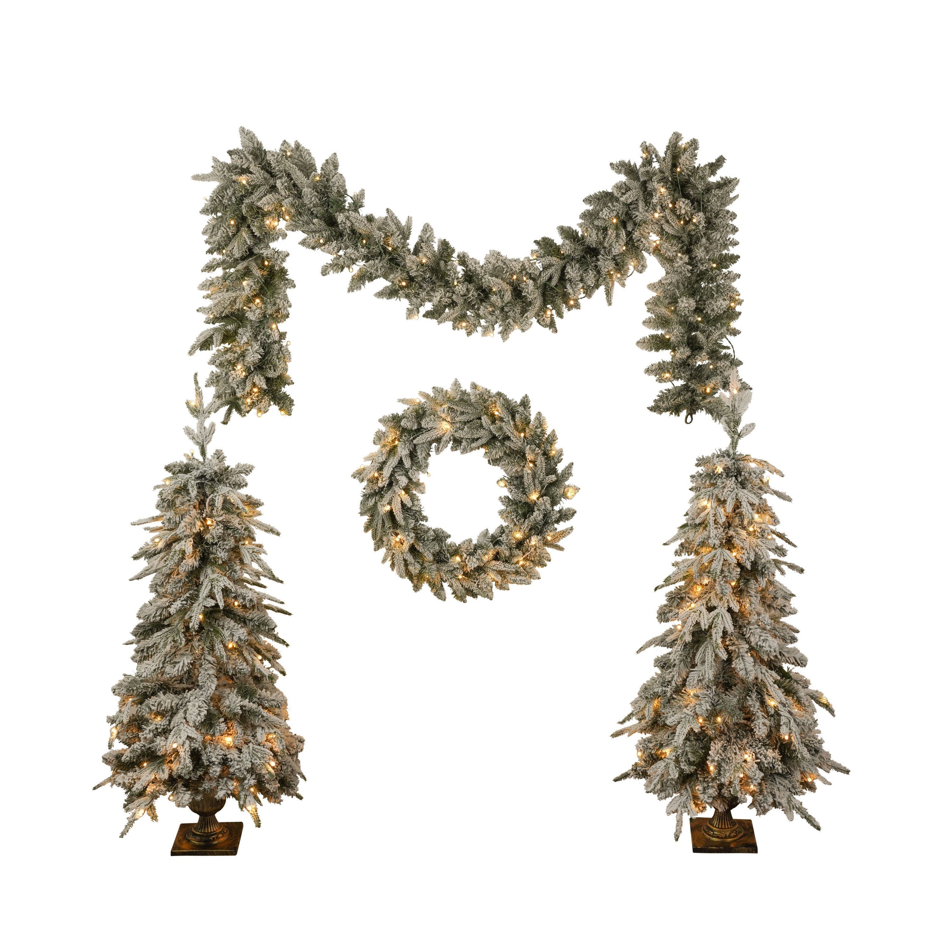Pre-lit Christmas Artificial Tree 4-Piece Set, Garland, Wreath and Set