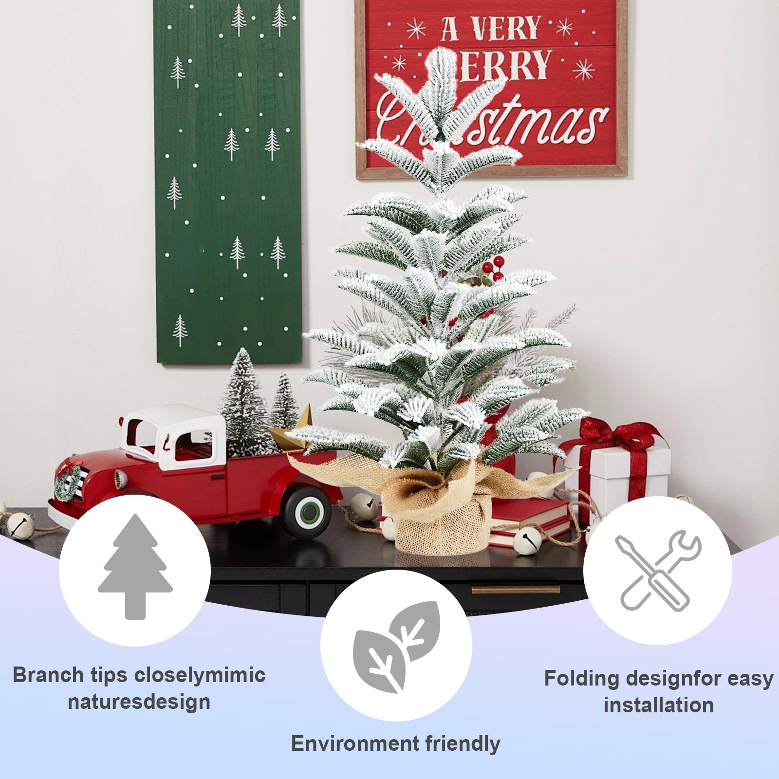 50CM Flocked Tabletop Christmas Tree, Full PE Snowy Mini Tree