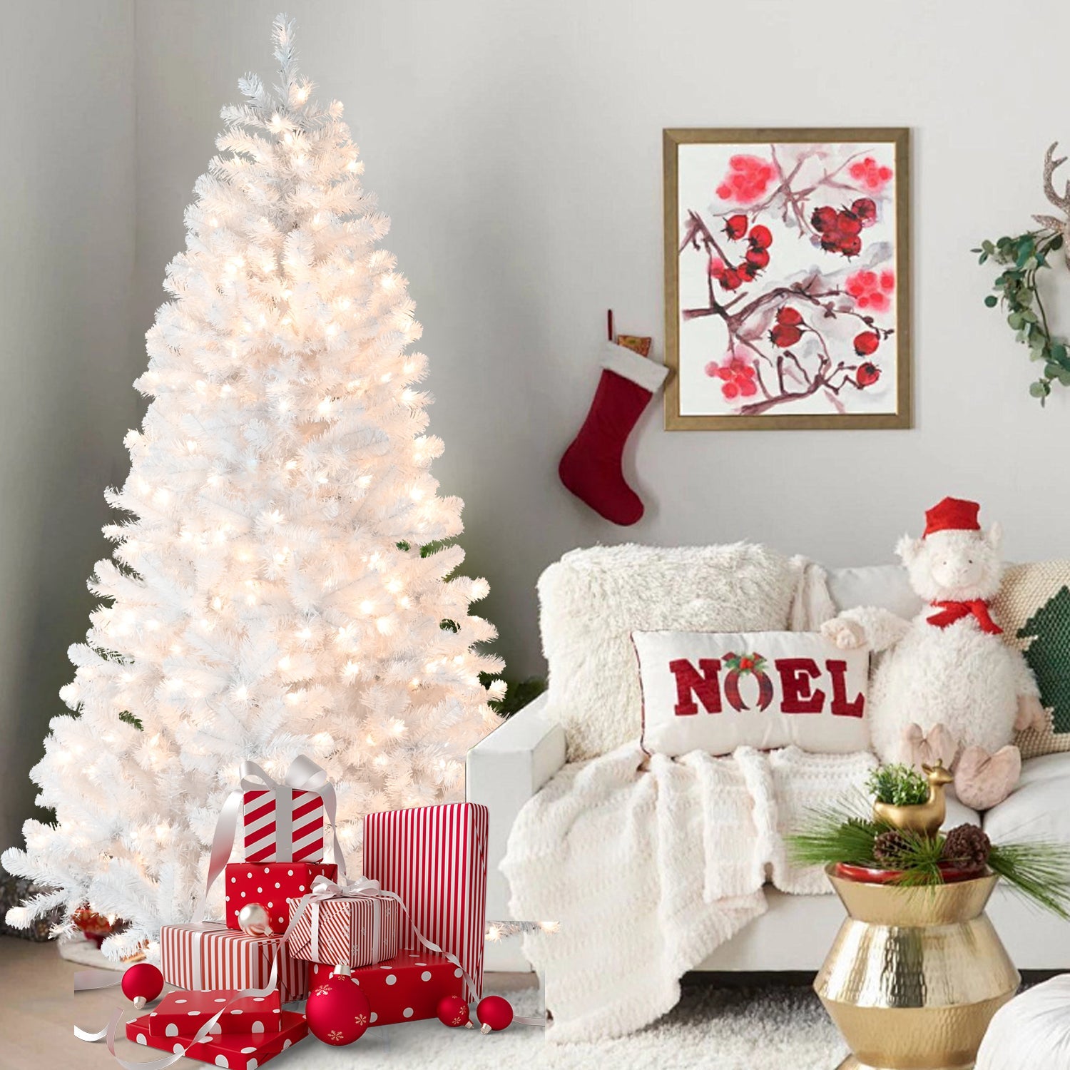 7.5FT Pre-Lit White Christmas Tree with Memory Wire