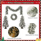 Pre-lit Christmas Artificial Tree 4-Piece Set, Garland, Wreath and Set