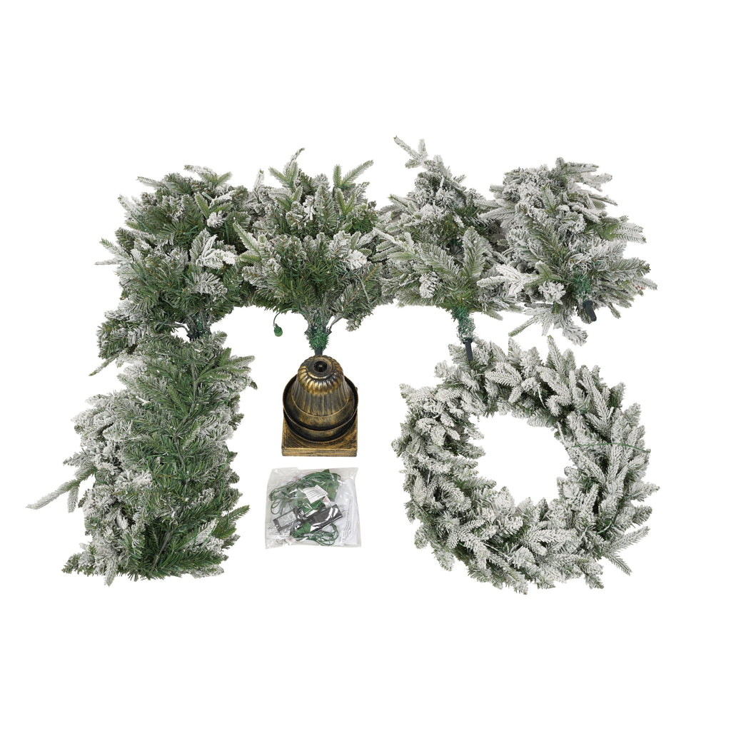 Pre-lit Christmas Artificial Tree 4-Piece Set, Garland, Wreath and Set